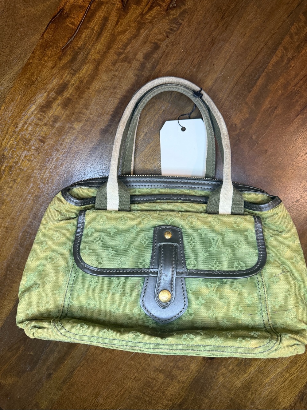 Louis Vuitton Olive Green Monogram Canvas Satchel with Tan Handles